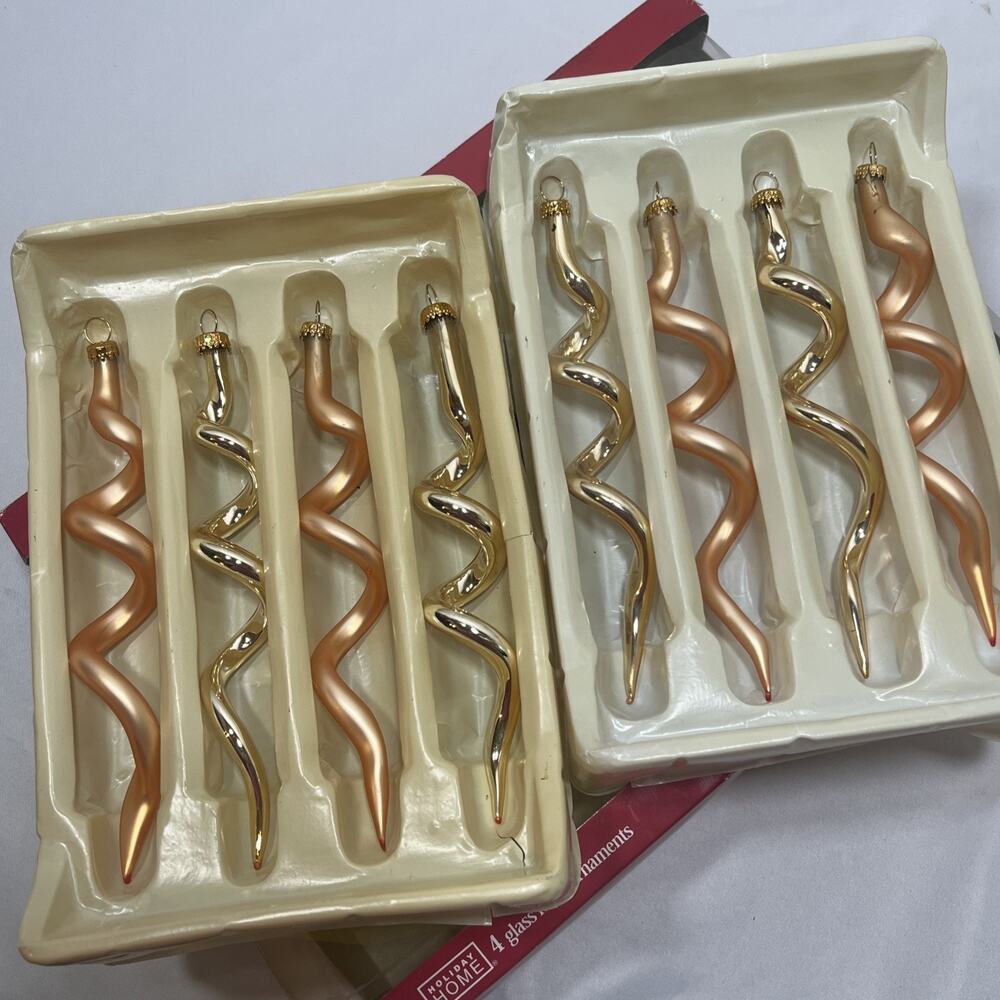 Holiday Home 8 Glass Spiral Icicles Corkscrew Twist Christmas Ornaments Gold